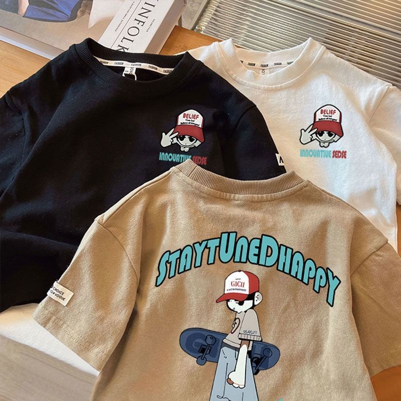 Áo phông bé trai   100% cotton tay ngắn áo phông mỏng phong cách hàn quốc đôi in thời trang hàng đầu bé trai bé trai mặc quần áo baju budak lelaki