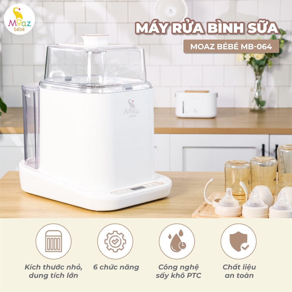 Máy rửa bình Moaz BéBé MB064 mới nhất 2023 bảo hành 12 tháng lỗi 1 đổi 1 đa chức năng bảo quản tới 72 giờ cảm ứng nhạy