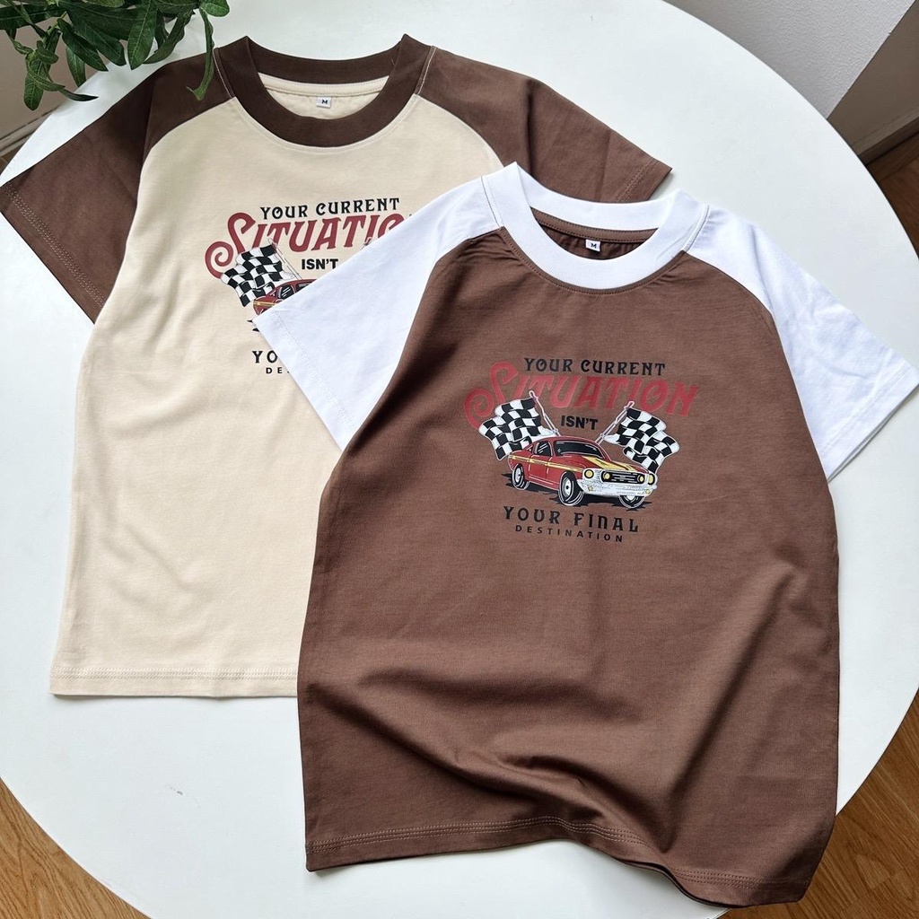 Áo Baby tee phối màu in hình xe đua Situation áo thun form vừa