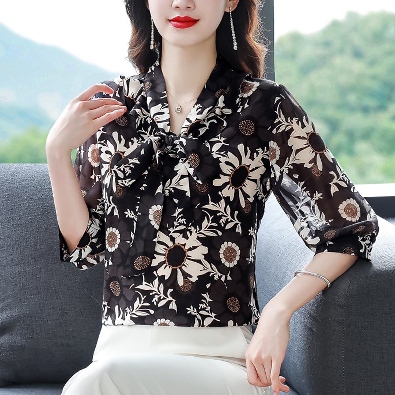 Áo Sơ Mi Chiffon Tay Lỡ 3 / 4 In Họa Tiết Thời Trang Mùa Hè Cho Nữ