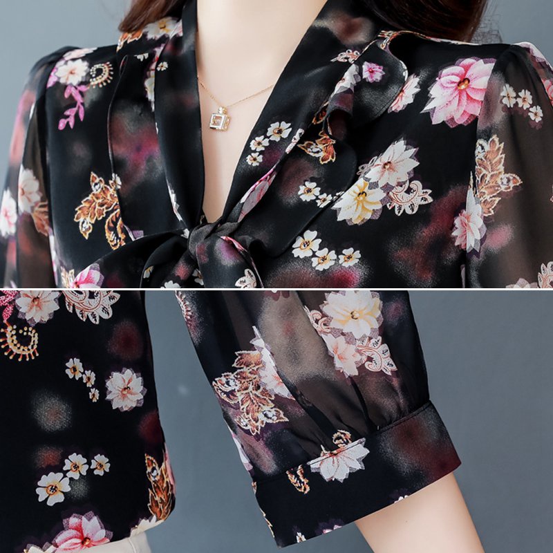 Áo Sơ Mi Chiffon Tay Lỡ 3 / 4 In Họa Tiết Thời Trang Mùa Hè Cho Nữ