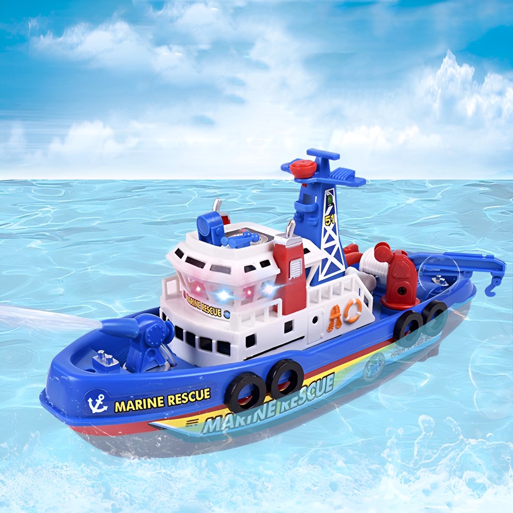 TOY WATER GUN BOAT BABY KIDS BATHING TOYS WITH LIGHT MARINE RESCUE SHIP FIRE ENGINE BOAT