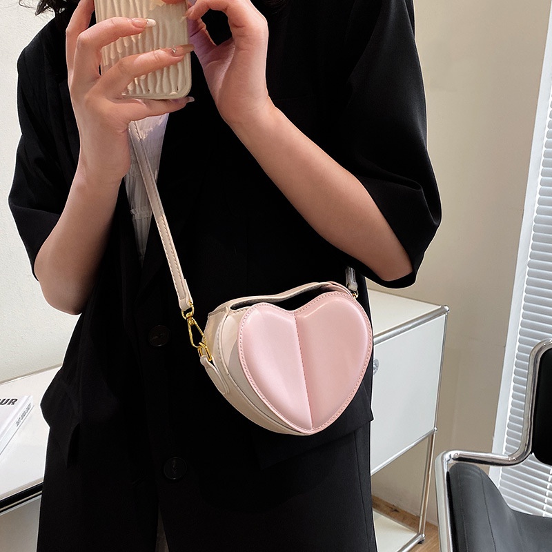 Túi Đeo Vai Màu Trơn Họa Tiết Trái Tim Đơn Giản Thời Trang Hàn Quốc Cho Nữ