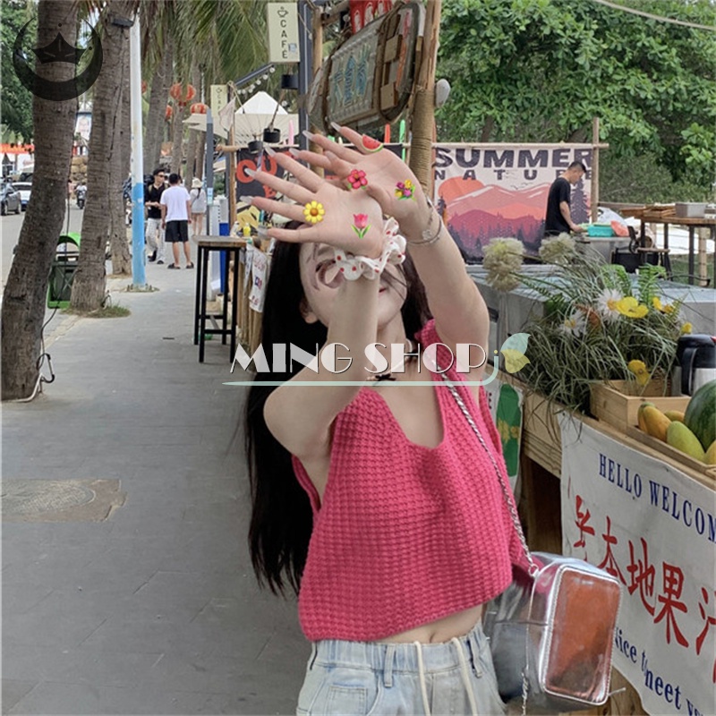 Áo Dệt Kim Sát Nách Cổ Tròn Màu Sắc Thời Trang Mùa Hè Cho Nữ