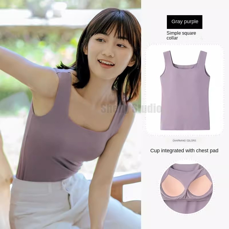 Áo Tank Top Cổ Vuông Chất Liệu Cotton Cao Cấp Có Mút Nâng Ngực Thời Trang Cho Nữ Size S-XL