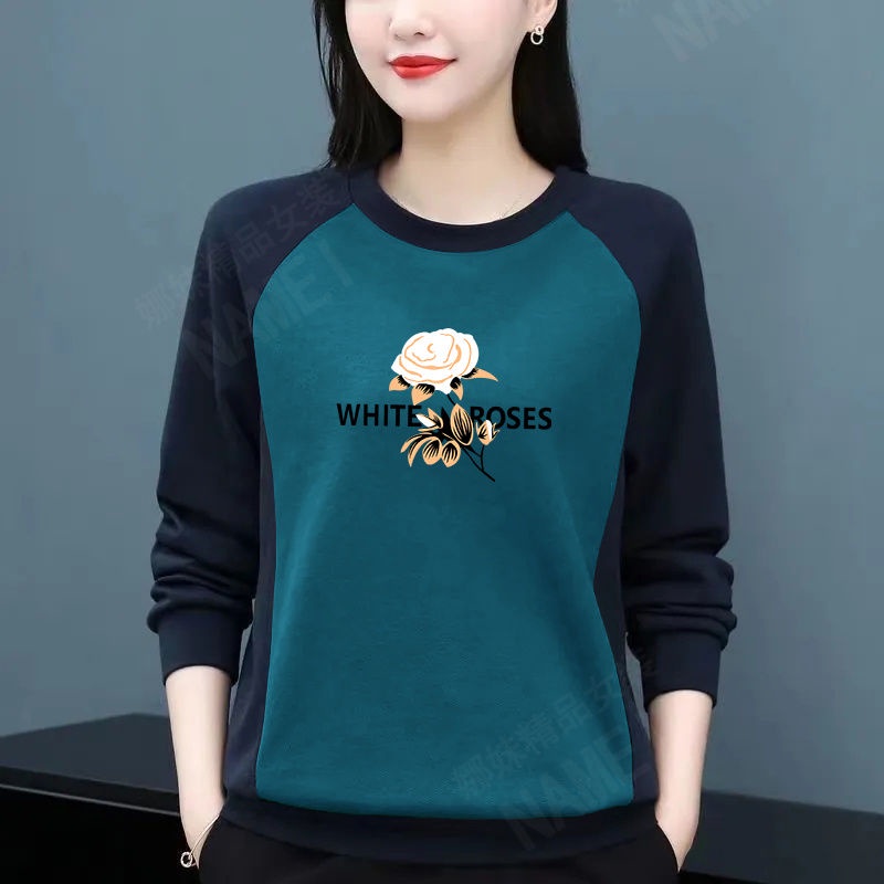 Áo Thun Tay Dài Cổ Tròn / Dáng Rộng Thời Trang Mùa Thu Cho Phụ Nữ Trung Niên