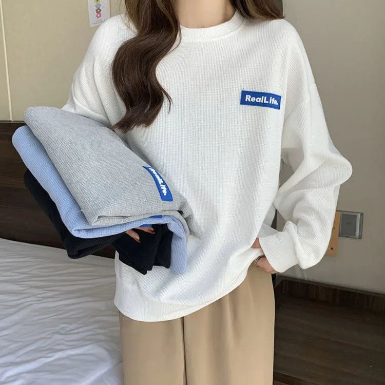 Áo Sweater Mỏng Cổ Tròn Dáng Rộng Phong Cách Hàn Quốc