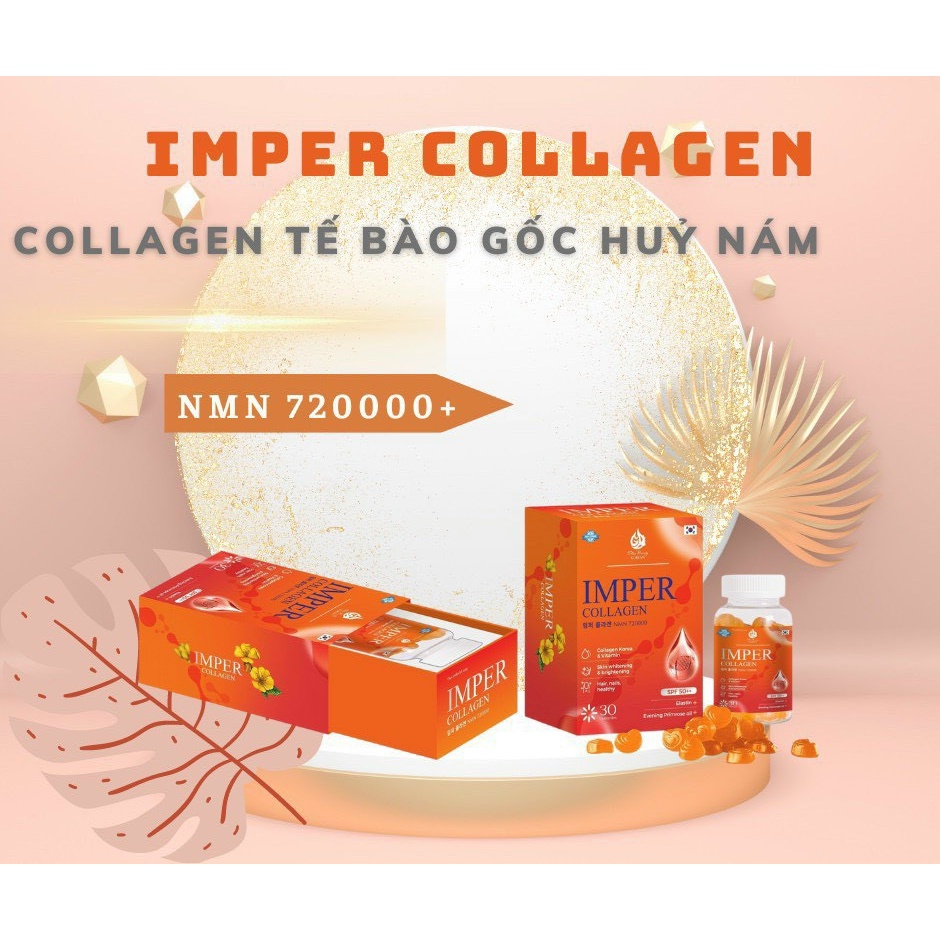 Kẹo Dẻo Trắng Da Imper Collagen Dưỡng Da Mờ Nám Chống Nắng Hộp 30 Viên