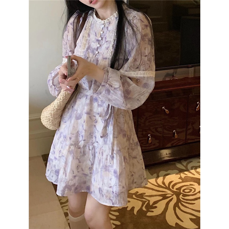 Đầm Tay Phồng Dài Phối Ren Hoa Thời Trang Mùa Hè Dành Cho Nữ