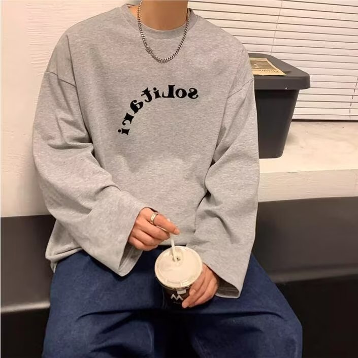 Áo Thun Tay Dài Cổ Tròn Dáng Rộng Phong Cách Retro Mỹ Thời Trang Cao Cấp Cho Nam