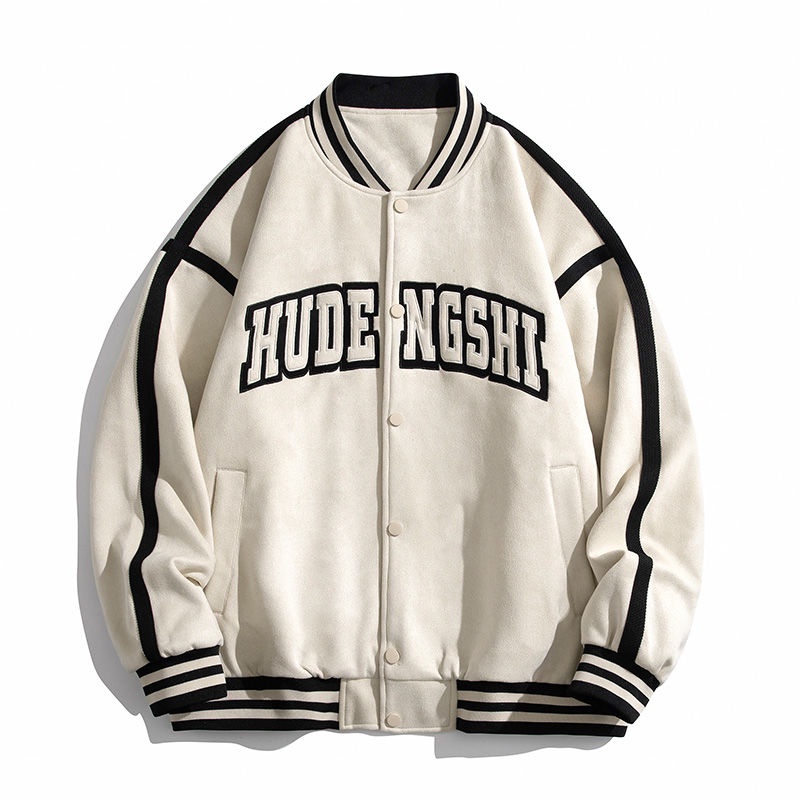 【luckin men's】áo gió nam ,áo đông，áo nam đẹp，Áo khoác da lộn dành cho thanh thiếu niên cho nam và nữ đồng phục bóng chày mới cho mùa xuân và mùa thu thương hiệu thời trang mỹ ruffian đẹp trai áo khoác giản dị đa năng，áo sơ mi tay dài，đồ bộ na