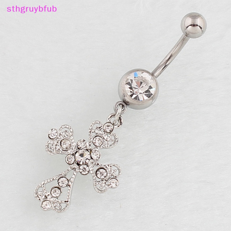 Sthb thép không gỉ chữ thập mặt dây chuyền rốn móng tay thời trang pha lê rhinestone nút bụng nhẫn cho phụ nữ trang sức sexy vn
