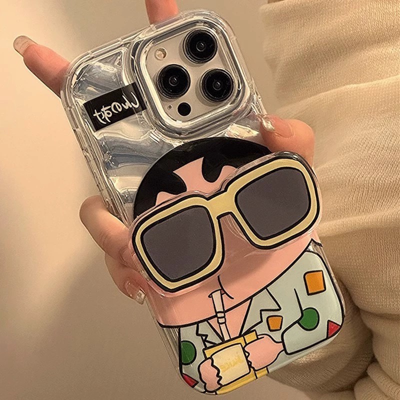 Ốp Điện Thoại Hình Cậu Bé Bút Chì Đeo Kính Râm Màu Laser Dễ Thương Cho for  IPhone  15 pro max 14Promax 11 12 13 Pro X XR XS Max 6 7 8 Plus