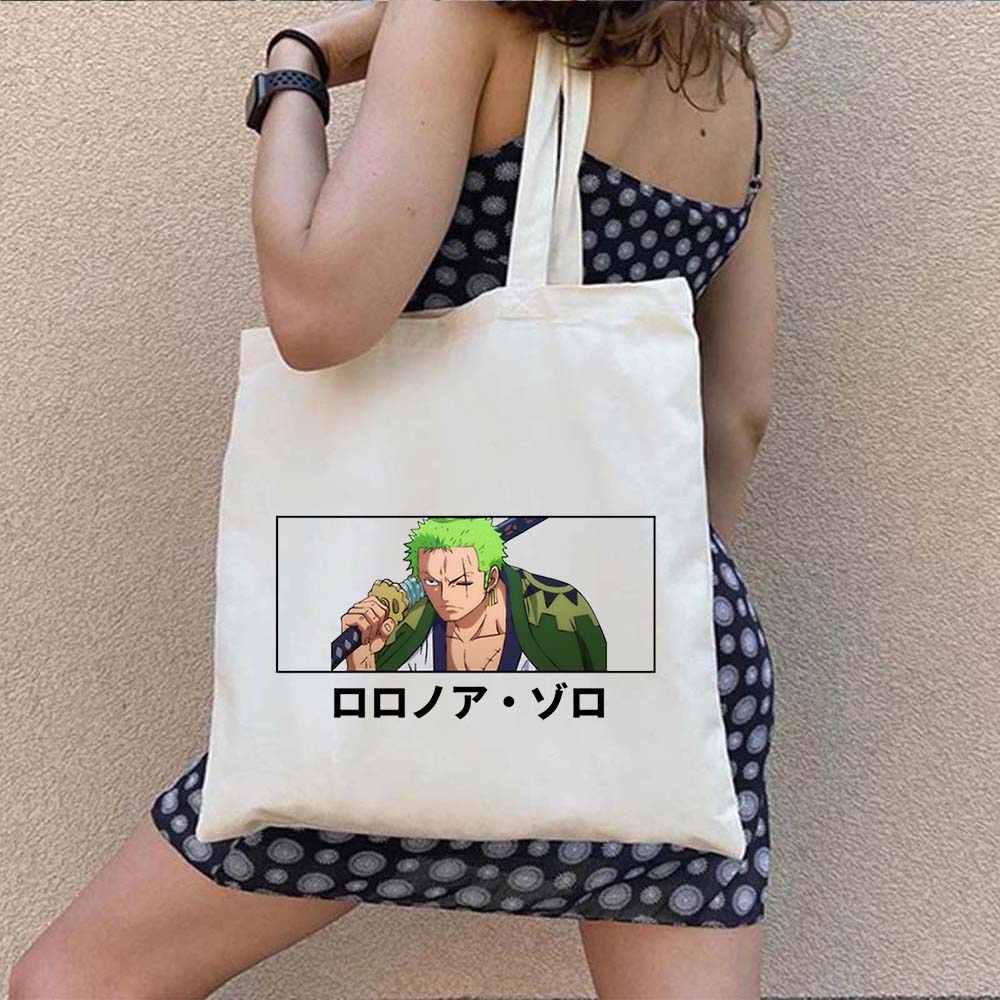 Dễ Thương Túi tote Đeo Vai Vải canvas In Hình monkey d luffy Rronoa zoro anime one piece Tái Sử Dụng Linh Hoạt Cho Nữ
