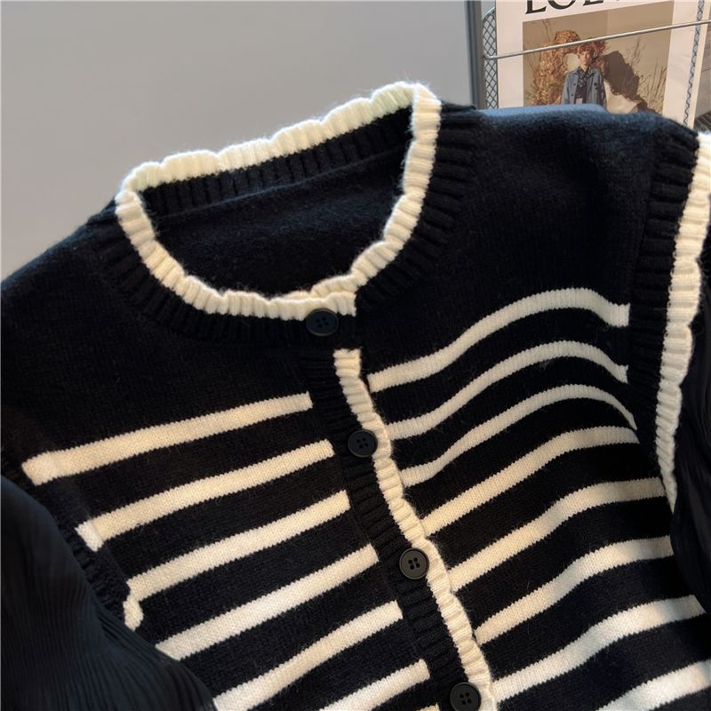 Áo Sweater Giả Hai Lớp Họa Tiết Kẻ Sọc Phong Cách Pháp Thời Trang Mùa Thu Cho Nữ
