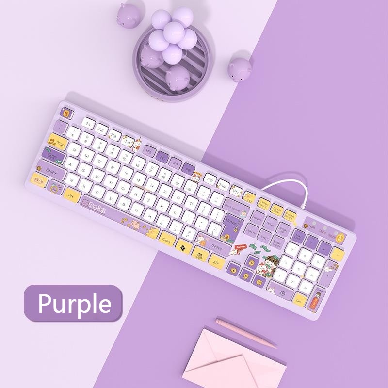 104 key kawaii bàn phím câm có dây máy tính xách tay trò chơi máy tính bàn phím hoạt hình sô cô la