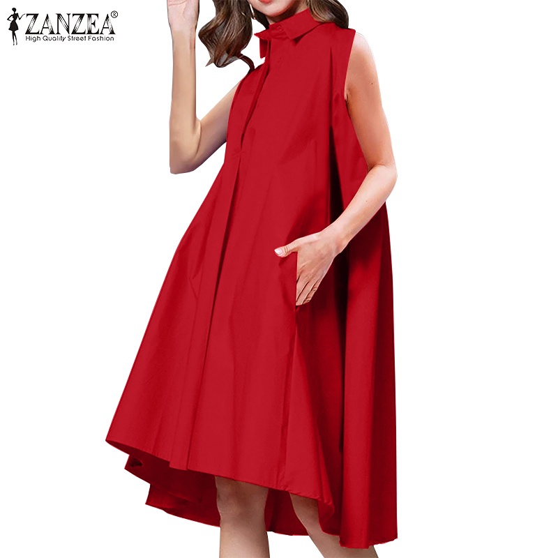 Đầm midi dài ZANZEA dáng rộng không tay thời trang mùa hè dành cho nữ