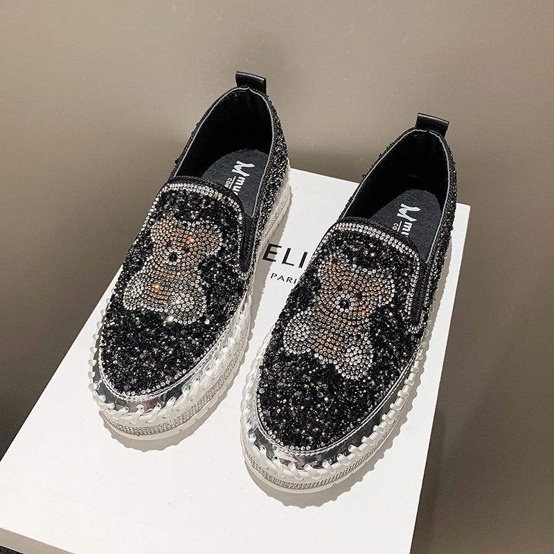 Hong Kong Premium shoes❥Rhinestone fisherman shoes của phụ nữ casual sequin shallow mouth flat slip-on shoes