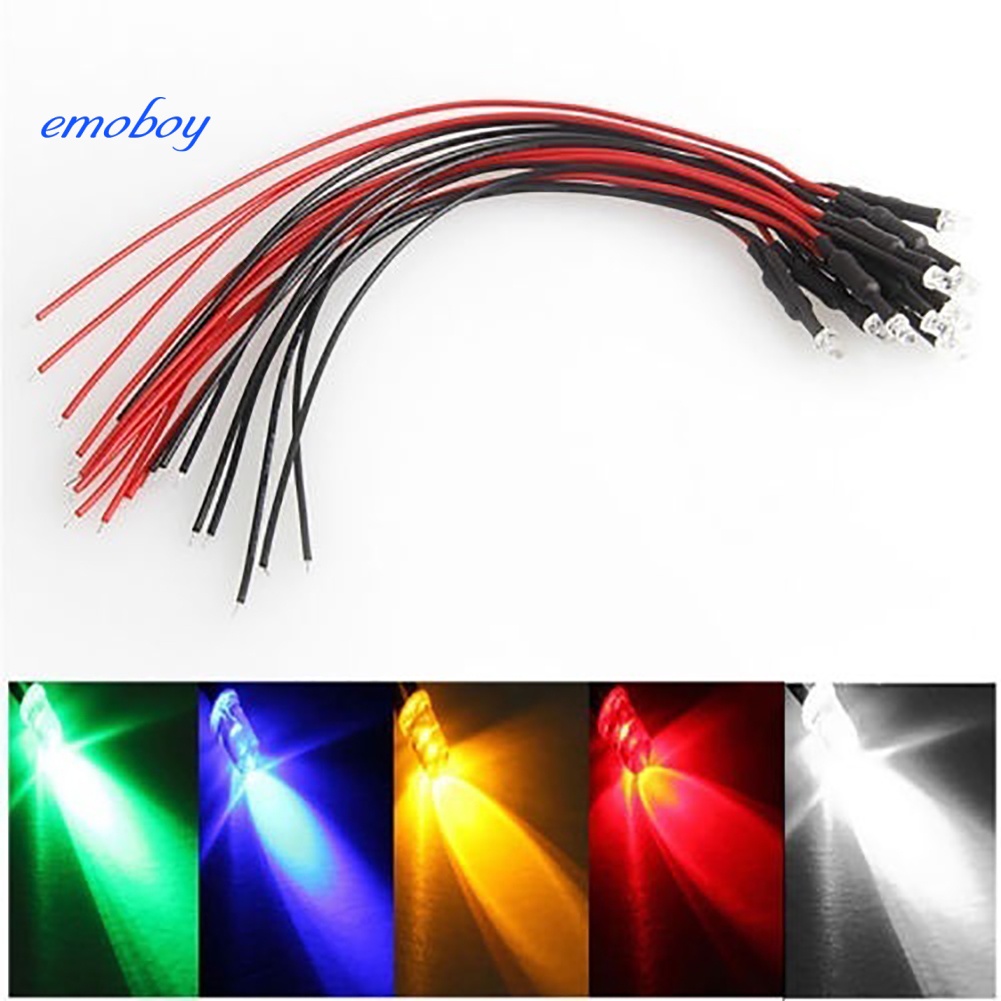 Emoboy 10 cái 20 cm 3mm / 5mm đèn led cáp bóng đèn điốt phát ra dc có dây pre-wired