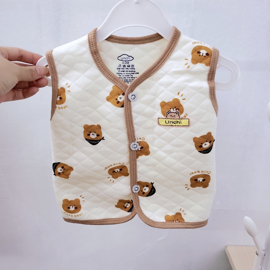 Áo gile Unchi 2023 mùa đông cúc cài thẳng vải nỉ xốp dày dặn mềm mại cho bé trai bé gái 5-13kg