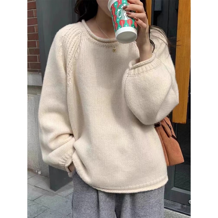 Milk series soft glutinous pullover thick needle rose red sweater round neck lazy base Spring and Autumn New knitted loose top female MC female 3JZ2