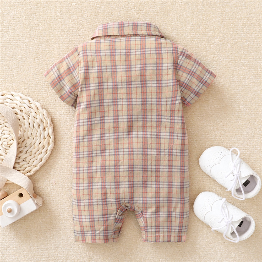Sơ sinh baby boy gentlemen's bodysuit turn-down tay ngắn kẻ sọc romper Áo liền quần quần áo dự tiệc hàng ngày
