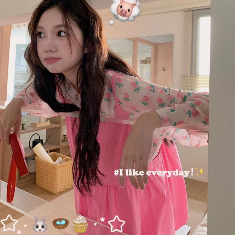 Đầm hai dây Ruo Bei Xuan lưng cao thời trang mùa hè ngọt ngào cho nữ