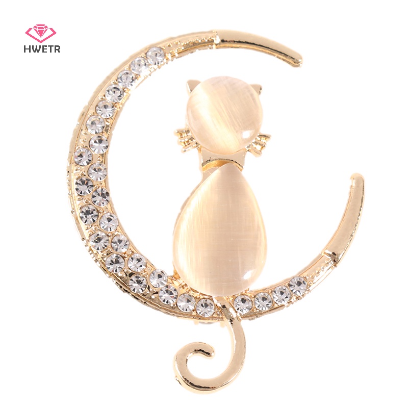 Hwetr rhinestone opal cat brooch cho phụ nữ baroque hợp thời trang thanh lịch ghim trâm quà tặng mới