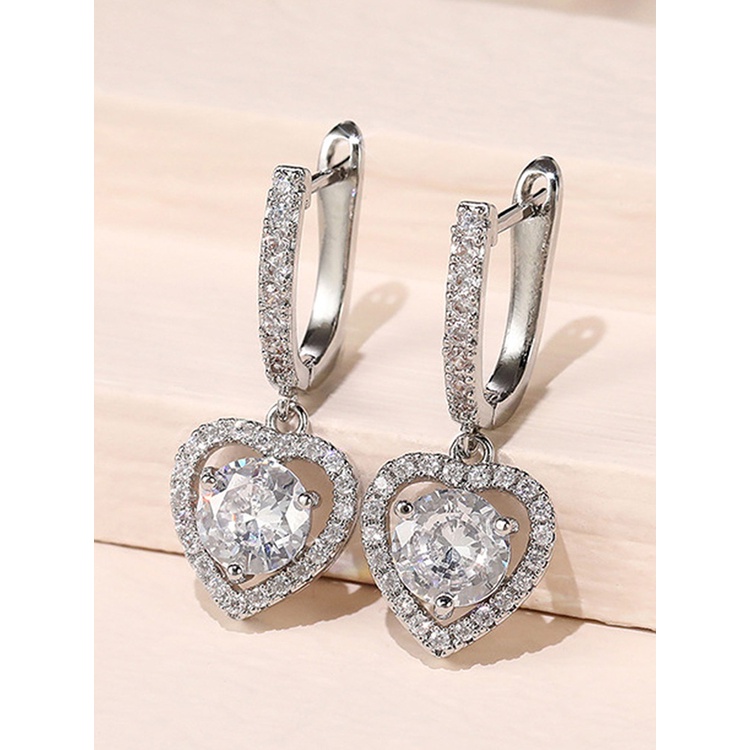 Khuyên Tai Hình Trái Tim Đính Đá Zircon Chất Lượng Cao Cho Nữ