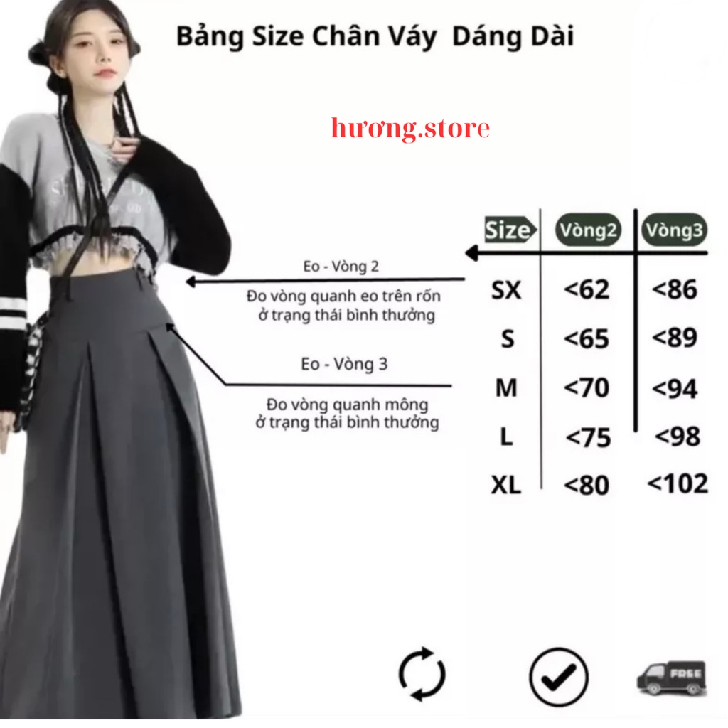 Chân váy xếp ly dáng dài ulzzang  mặc được 2  mặt siêu xinh