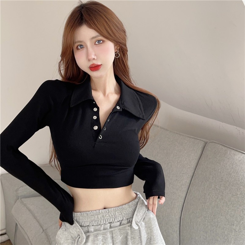 Áo Thun polo Dáng Ngắn Form Ôm Thời Trang Cho Nữ