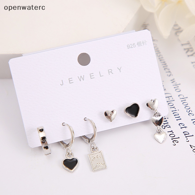 Openwaterc 1 bộ phong cách hàn quốc thời trang màu bạc stud earring set punk cool earrings for women heart eardrop trendy light jewelry vn