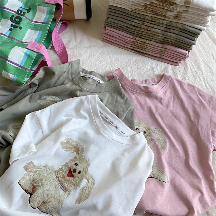 Áo thun cotton in hình chú chó dễ thương cho bé