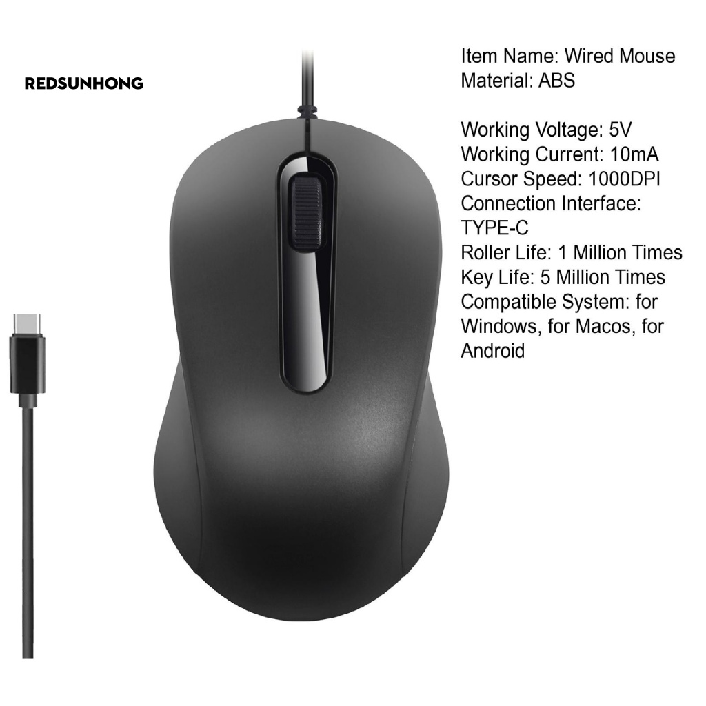 Chuột có độ trễ thấp rh.b chuột có dây type-c ultra-fast 1000dpi mượt mà và chính xác tương thích với thiết bị usb-c hoàn hảo cho máy tính xách tay pc và sử dụng văn phòng