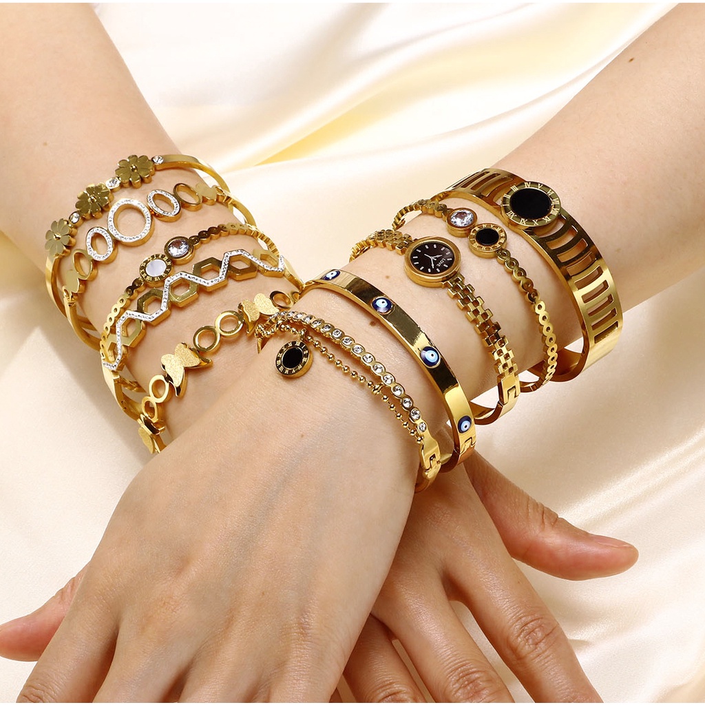 Vnox Đồng Hồ Đeo Tay Bằng Thép Không Gỉ Đính Đá Zircon Hình Vỏ Sò / Hoa Cúc / Số La Mã Cho Nữ