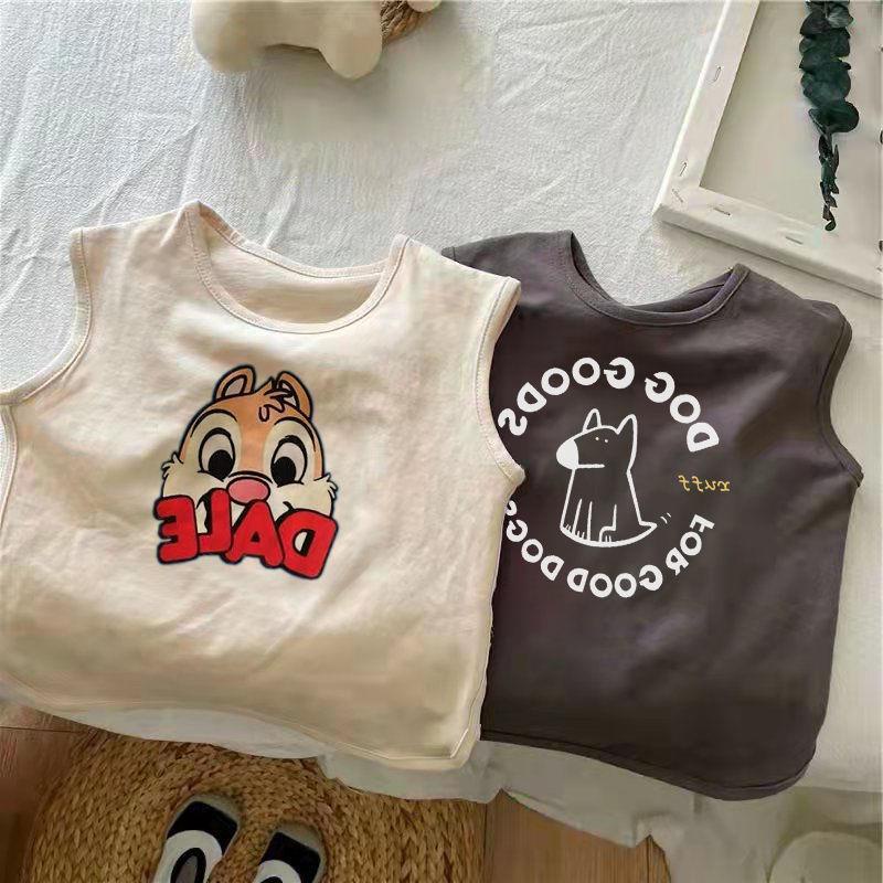 Áo Thun Cotton Không Tay In Họa Tiết Hoạt Hình Phong Cách Hàn Quốc Thời Trang Mùa Hè Cho Bé Trai Và Gái