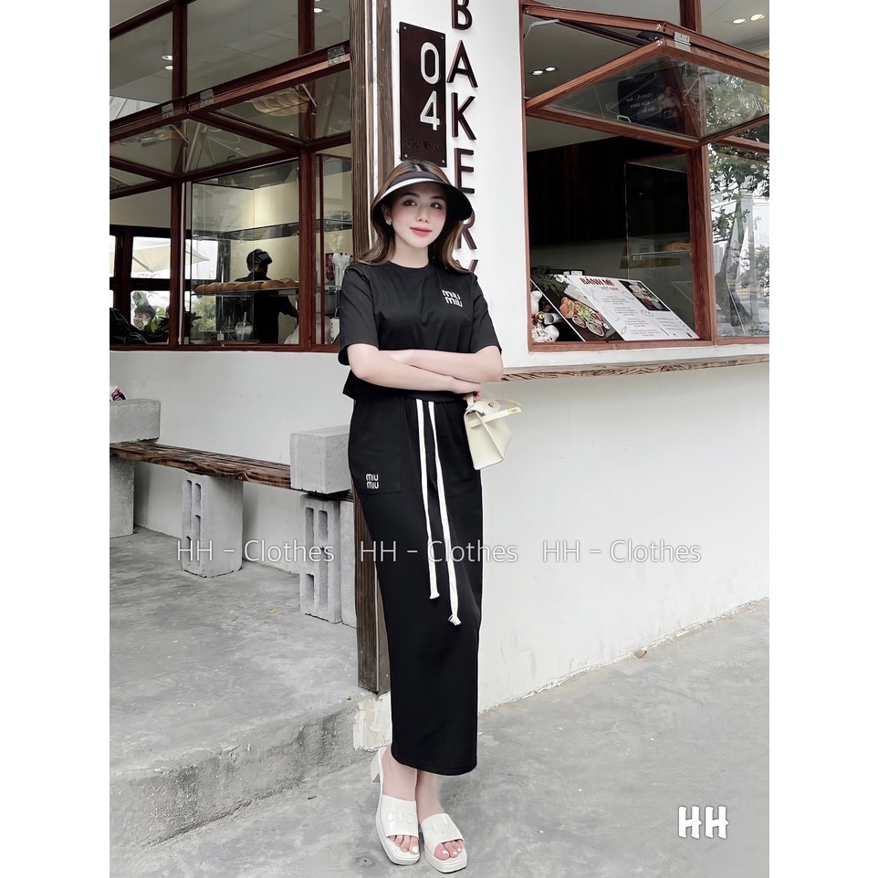 SET BỘ ĐI CHƠI, SET 2 MÓN ÁO THUN CROPTOP CỔ TRÒN TAY NGẮN PHỐI CHÂN VÁY DÀI HÀNG QUẢNG CHÂU CAO CẤP
