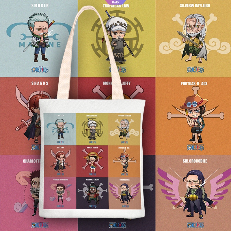 Túi Đeo Vai Vải Canvas Cỡ Lớn In Hoạt Hình ONE PIECE Dễ Thương Cho Nữ