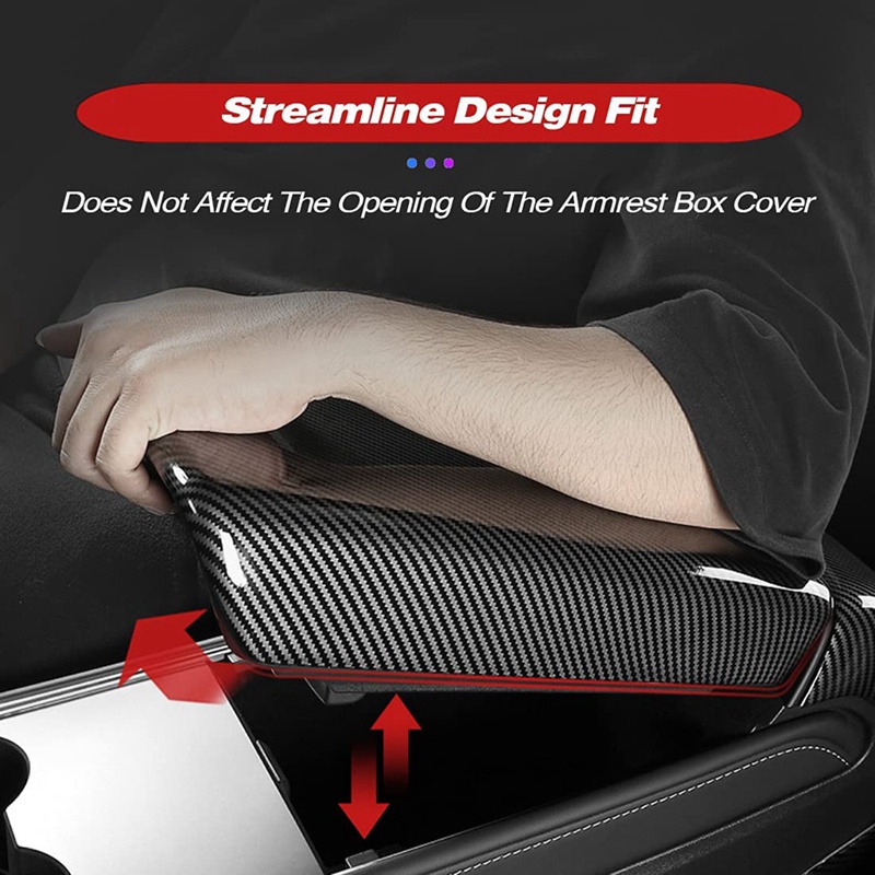 Miếng Dán Hộp Tỳ Tay Bằng ABS In Họa Tiết Sợi Carbon Thay Thế Cho Tesla Model 3 2017-2022 Model Y 2021-2022