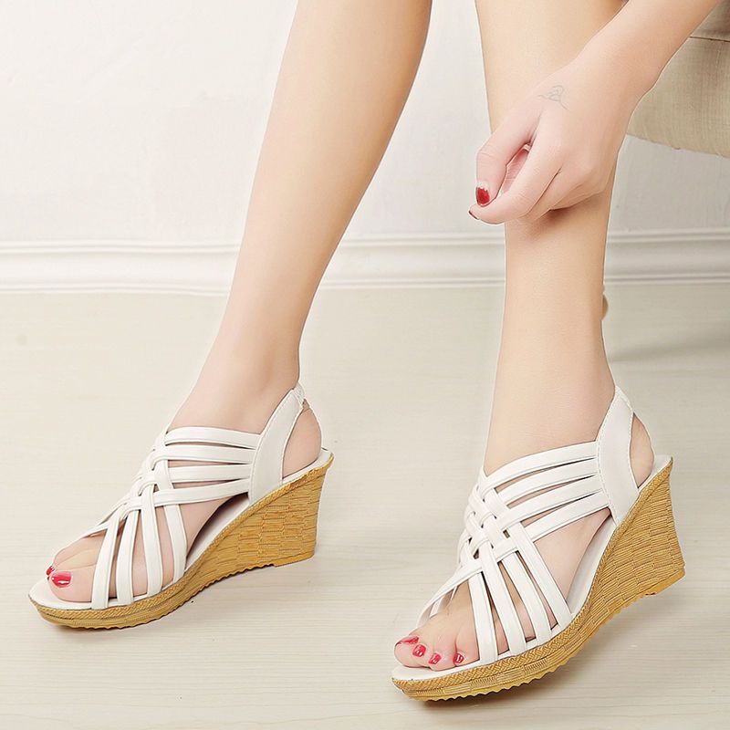 2023 giày sandal nữ đi mưa giày sandal nữ bigsize giày sandal nữ ulzzang giày sandal nữ ulzzang giày sandal nữ ulzzang Giày Sandal Cao Gót Đế Xuồng Dày Quai Da Mềm Thời Trang Mùa Hè 2021