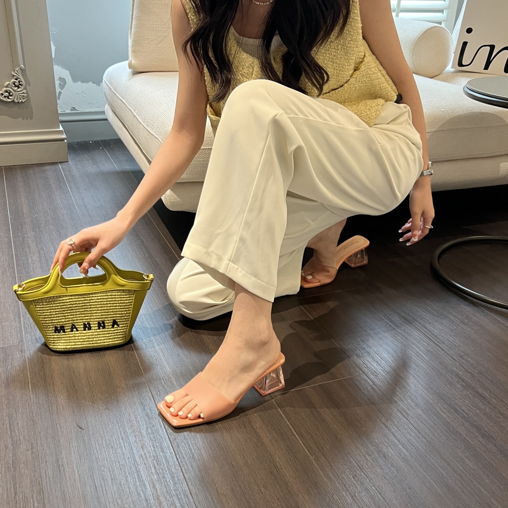 Dép Cao Gót Quai Ngang Trong Suốt Thời Trang Mùa Hè 2023 Cho Nữ