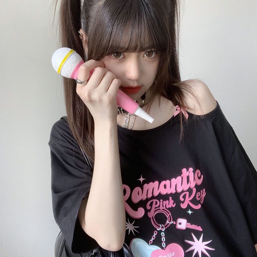 Áo Thun Tay Ngắn Hở Vai In Hình Dễ Thương Thời Trang Mùa Hè 2023 Dành Cho Bạn Nữ