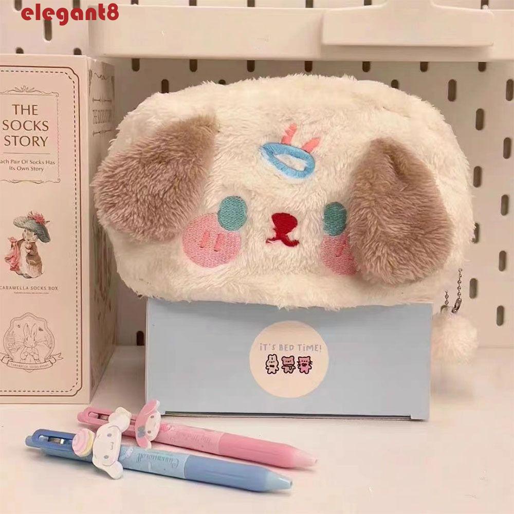 Túi Đựng Bút Chì / Mỹ Phẩm Phủ Lông Hình Chú Cún Dễ Thương Phong Cách Hàn Quốc Tiện Dụng Cho Bé