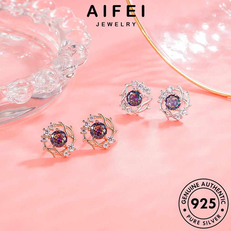 AIFEI JEWELRY quốc bông tuyết mặt tròn xỏ Thời trăng khuyên tua vành sức bông bản thời hàn 925 phụ tính nguyên vàng đá thật cá nữ bạc tai kiện trang E147