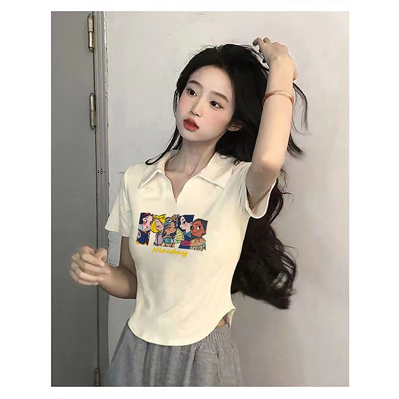 Áo Thun polo Ngắn Tay Form Ôm In Họa Tiết Thời Trang Mùa Hè