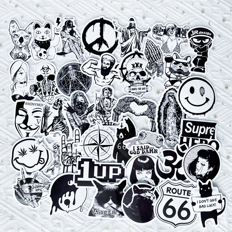 ❉ Hiphop Slang vui vẻ. Nhãn Dán Series 02 Đen Trắng Cổ Điển ❉ Bộ 50 Sticker Chống Thấm Nước Họa Tiết Doodle Hợp Thời Trang