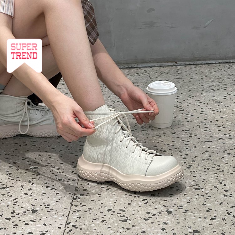 Giày Bốt Martin Mũi Tròn Cột Dây Phía Trước Thoải Mái Thời Trang