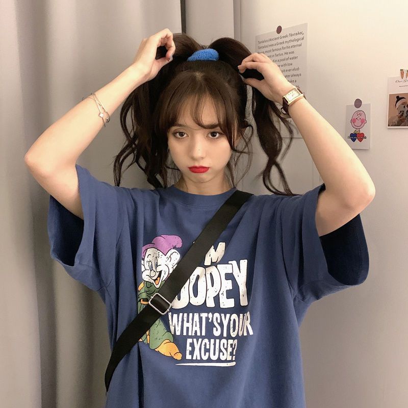 Áo Thun Tay Ngắn Cổ Tròn Dáng Rộng In Họa Tiết Hoạt Hình Phong Cách Harajuku Thời Trang Mùa Hè Cho Học Sinh