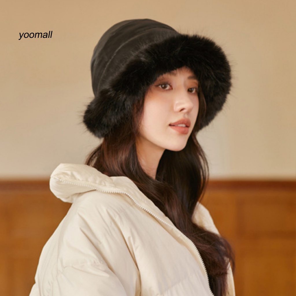 Mũ Trùm Đầu Mùa Đông Mềm Mại Phủ Lông Dày Dặn Màu Trơn Bảo Vệ Tai Chống Lạnh Trang Trí Cho Nữ