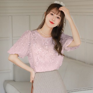 Áo Chiffon Tay Phồng Đính Sequin Lấp Lánh Thời Trang Mùa Hè 2023 Mới Cho Nữ